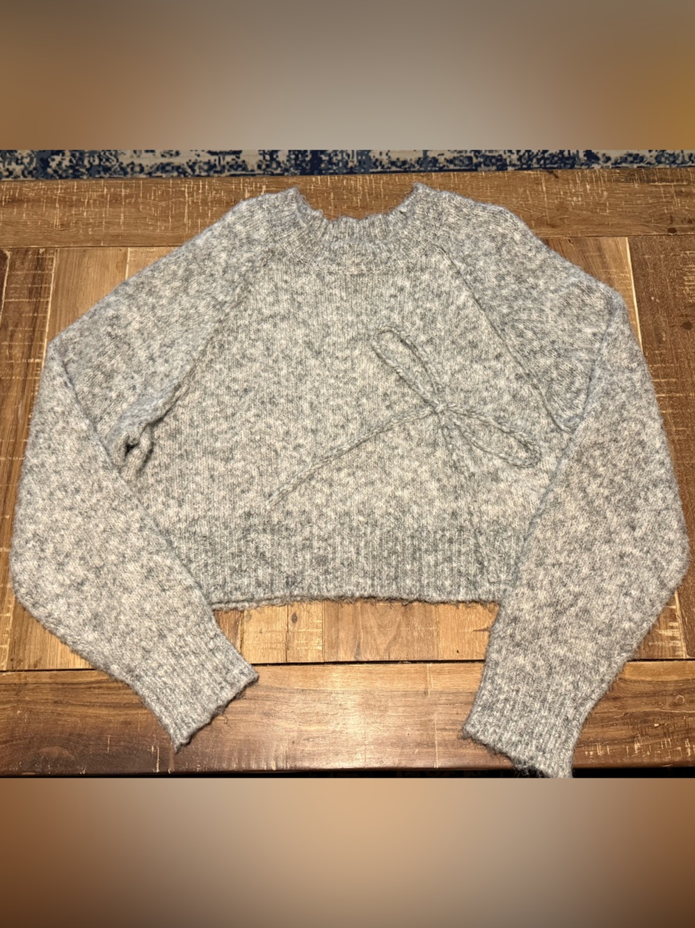 American Eagle Outfitters Light Gray Tie-Front Crewneck Sweater